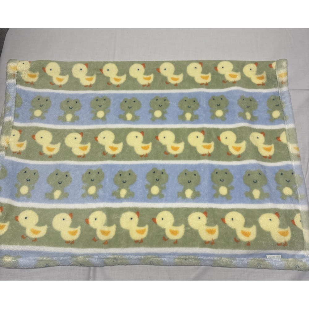 Carters Baby Blanket Duck Frog Striped Plush Fleece Green Blue Yellow Unisex
